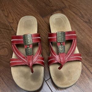 Women's Red Leather Slide Sandals with Metallic Accent - Naturalizer